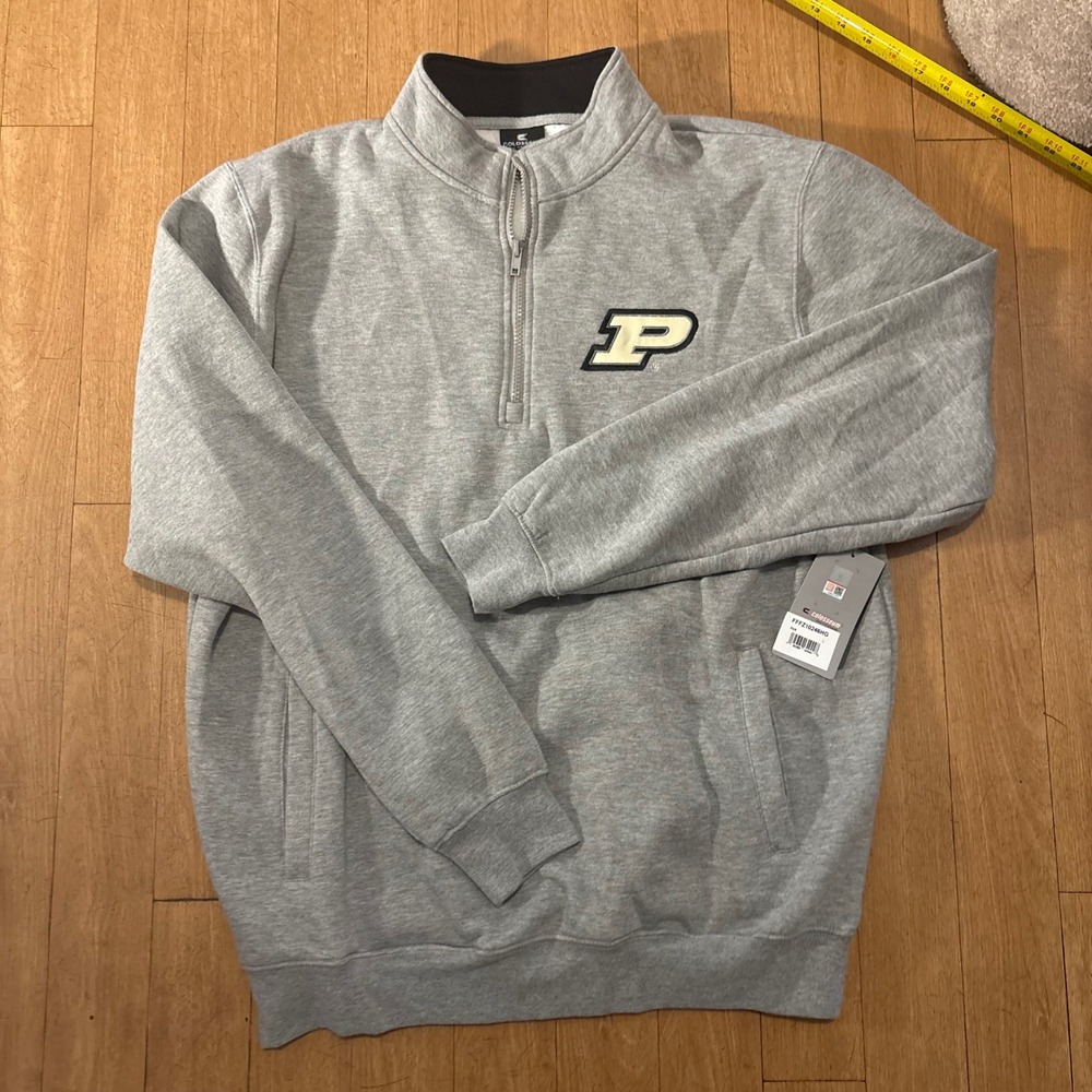Colosseum Purdue Boilermakers Mens Large Gray Quarter Zip Sweatshirt FFFZ10246HG